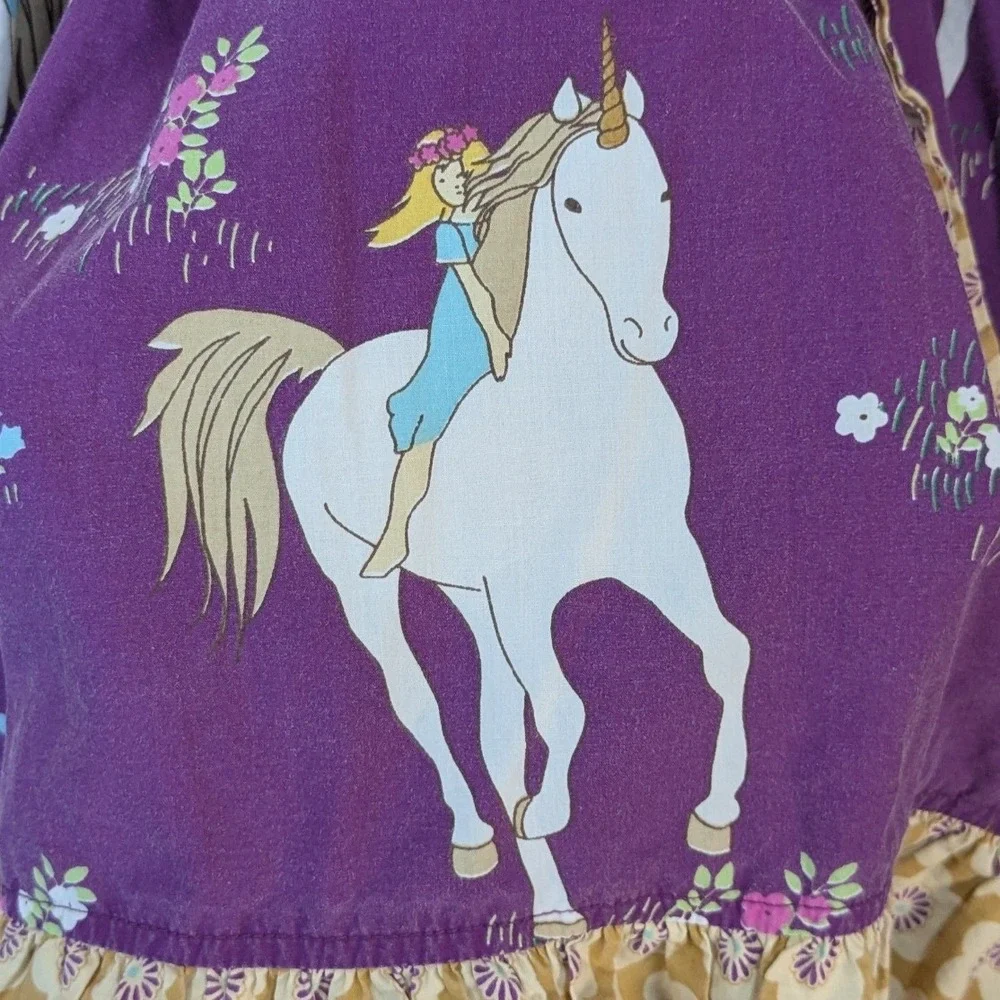 Eleanor Rose Girls‎ Unicorn Whimsical Floral Dress Purple Blue 6-7 Long Sleeve